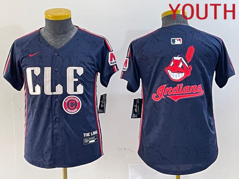 Youth Cleveland Indians Blank Blue City Edition Nike 2024 MLB Jersey style 12->youth mlb jersey->Youth Jersey